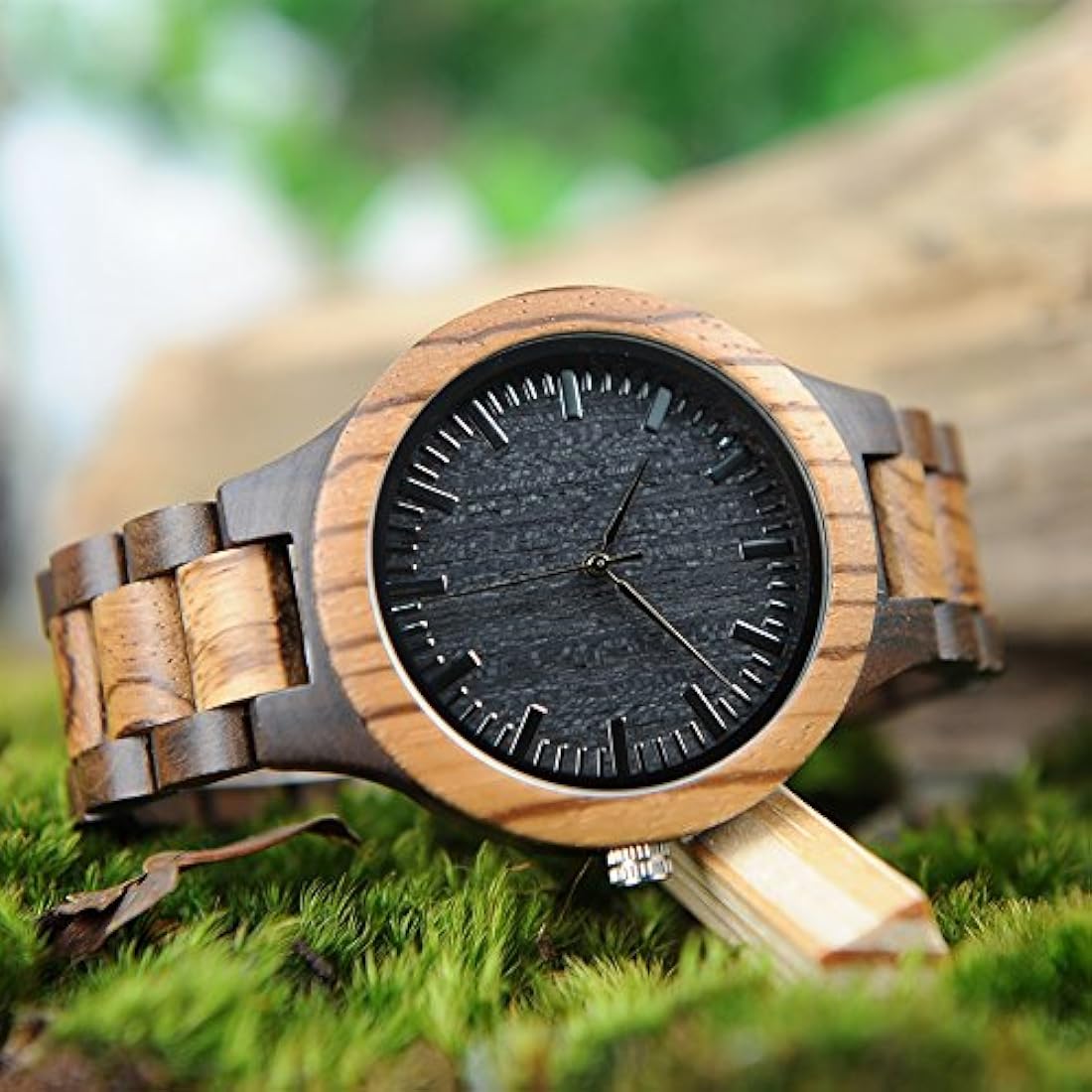 Reloj de madera para hombre, reloj de cuarzo de madera