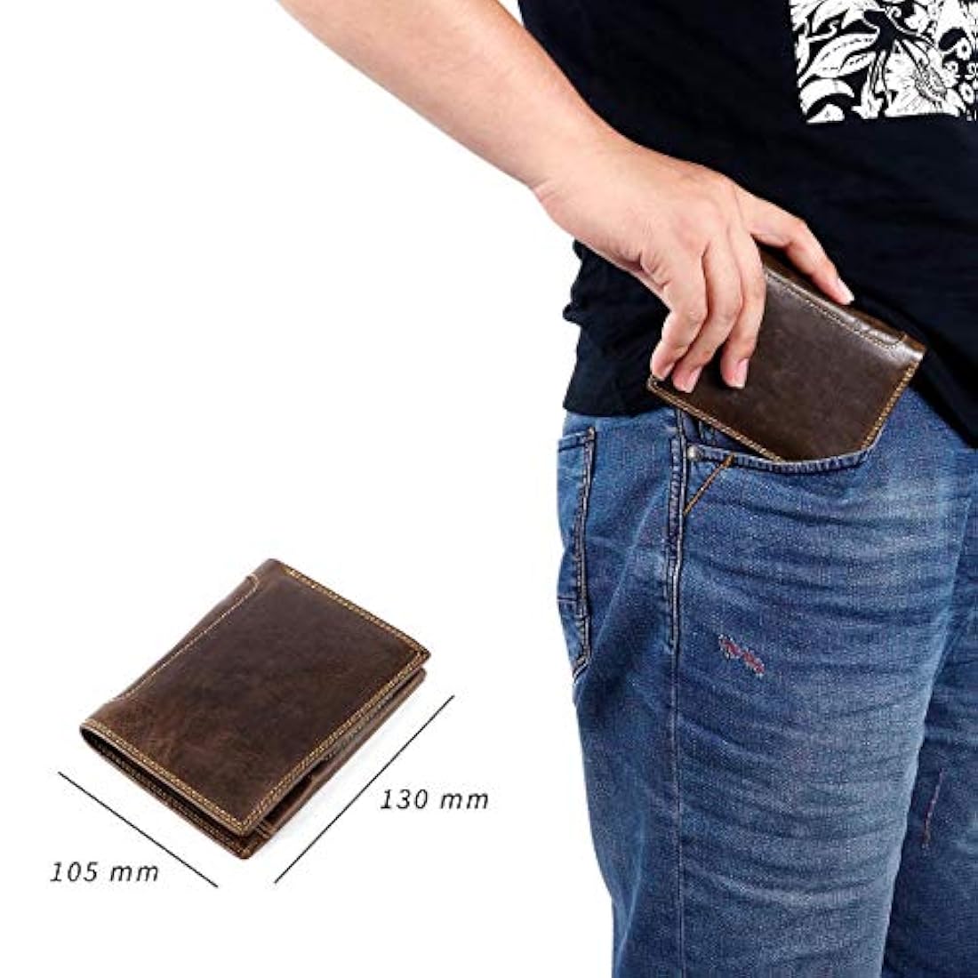 HAWEE billetera de piel de vaca con bloqueo RFID  hombres