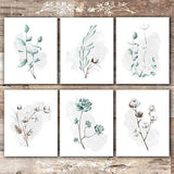 Arte de pared de impresiones botánicas  eucalipto y algodón
