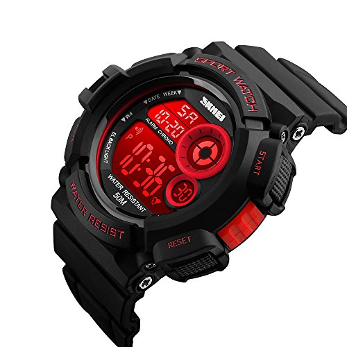 Fanmis Military Multi Function Digital LED Reloj de cuarzo Resistente al agua Electrónica Sport Relojes Rojo