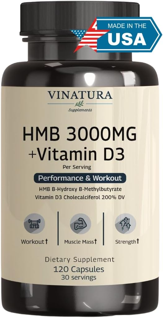 Suplemento HMB 3000mg y Vitamina D3 - 120 Cápsulas USA