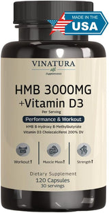 Suplemento HMB 3000mg y Vitamina D3 - 120 Cápsulas USA