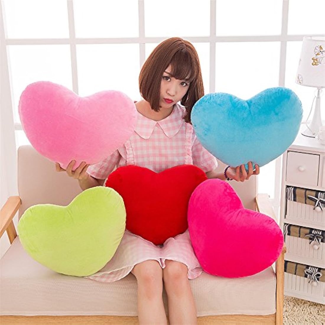 Cojín de felpa con forma de corazón, esponjoso, decorativo
