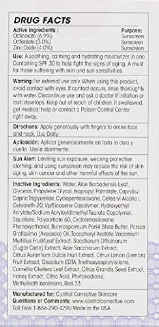 Control Correctivo Botánico Calmante Crema SPF 30, 2.5 onzas