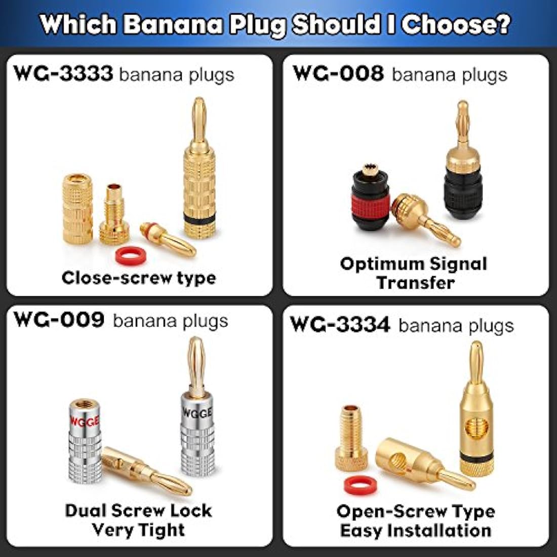 WGGE WG-009 - Conector de audio con clavijas banana