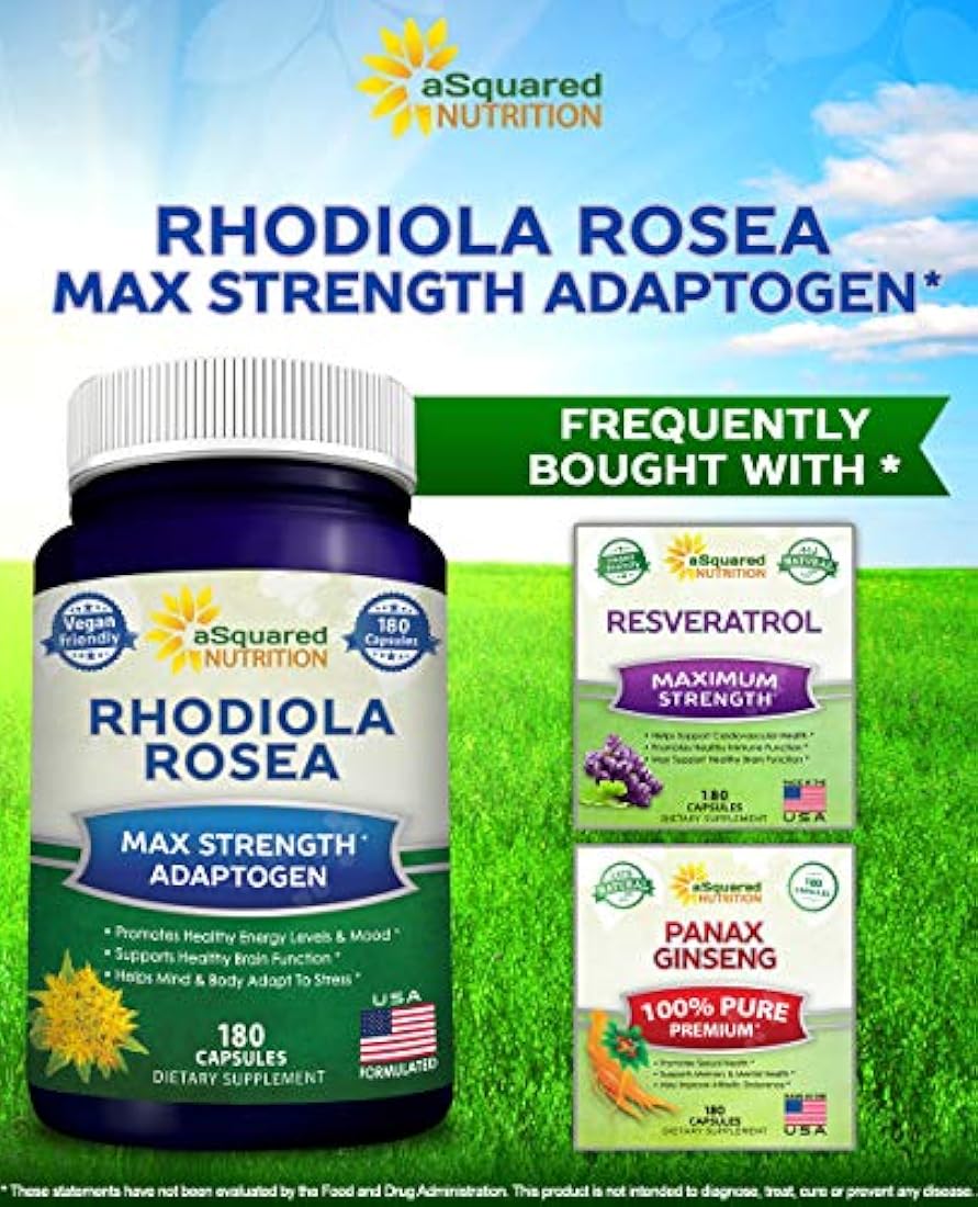 Rhodiola Rosea Suplemento puro 1000mg - 180 cápsulas veganas