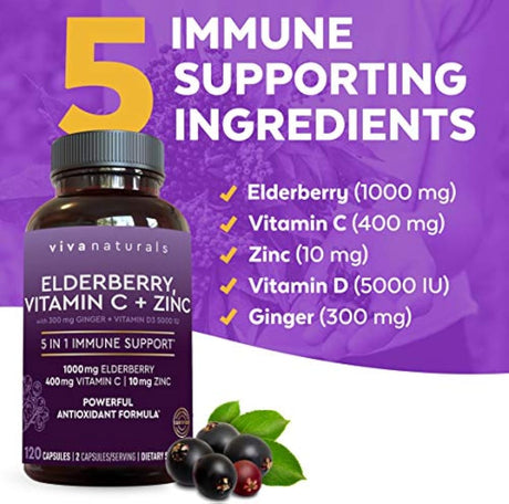 Vitamina C, Zinc, Vitamina D 5000 IU y jengibre 120 cápsulas