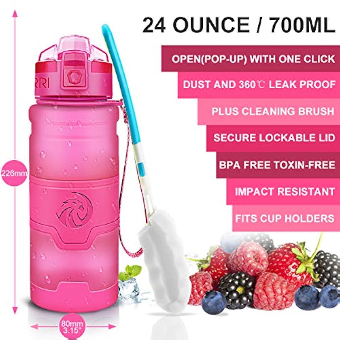 Botella de agua deportiva Zorri, 13.5, 17, 23.6 onzas, sin BPA, prueba de fugas, ligera, para exteriores, campamento, ciclismo, fitness, gimnasio, yoga, niños, adultos, botellas de bebida con filtro, tapa abierta con cerradura