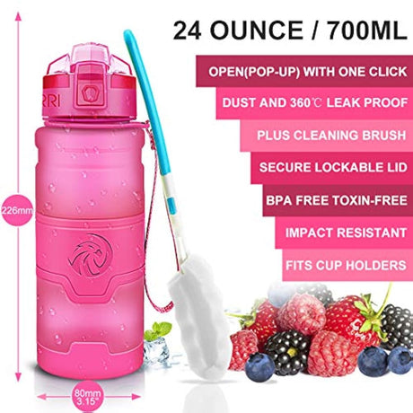 Botella de agua deportiva Zorri, 13.5, 17, 23.6 onzas, sin BPA, prueba de fugas, ligera, para exteriores, campamento, ciclismo, fitness, gimnasio, yoga, niños, adultos, botellas de bebida con filtro, tapa abierta con cerradura