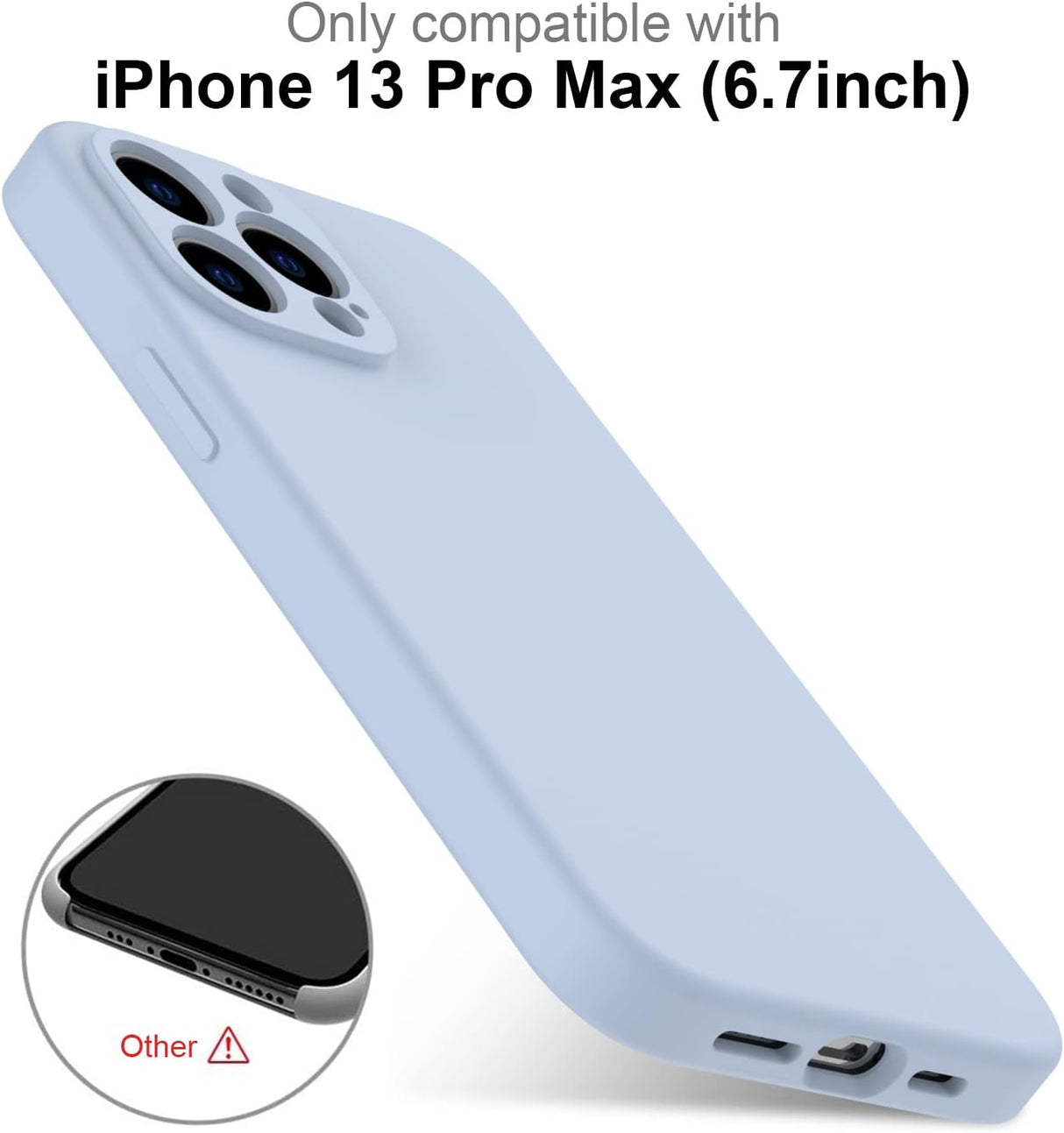 DEENAKIN Funda para iPhone 13 Pro Max con protector de pantalla, cubierta de goma de gel de silicona líquida suave y duradera para iPhone 13 Pro Max de 6.7 pulgadas, color azul claro