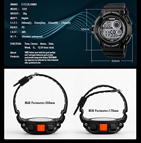 Fanmis Military Multi Function Digital LED Reloj de cuarzo Resistente al agua Electrónica Sport Relojes Rojo