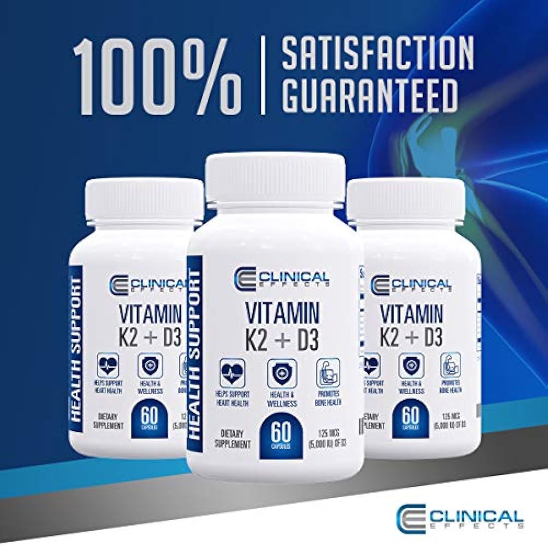 Efectos clínicos: Vitamina K2 + D3 – Vitamina K2, suplemento de vitamina D3 con extracto de pimienta negra bioperina y calcio para el apoyo a la salud del hueso y el corazón – 60 cápsulas – Máxima absorción – Fabricado en los Estados Unidos