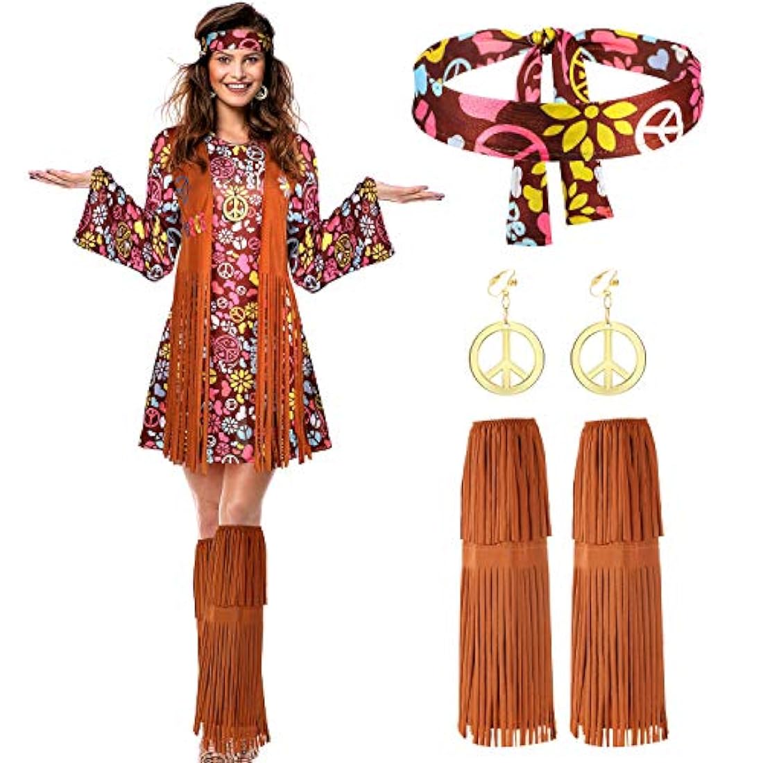 Conjunto de disfraz de hippie para mujer, talla M