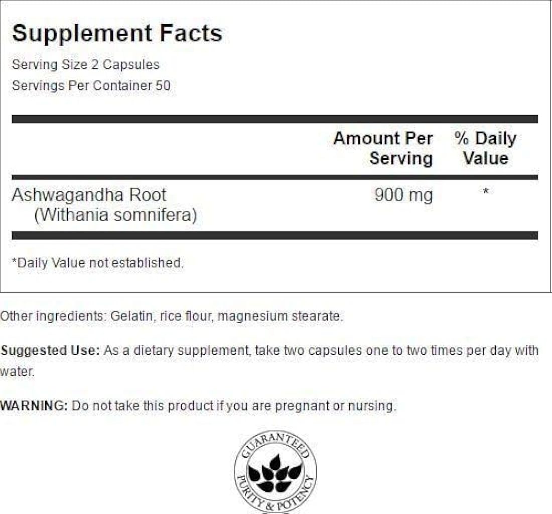 Swanson  Ashwagandha Polvo 450 mg 100 cápsulas de gelatina