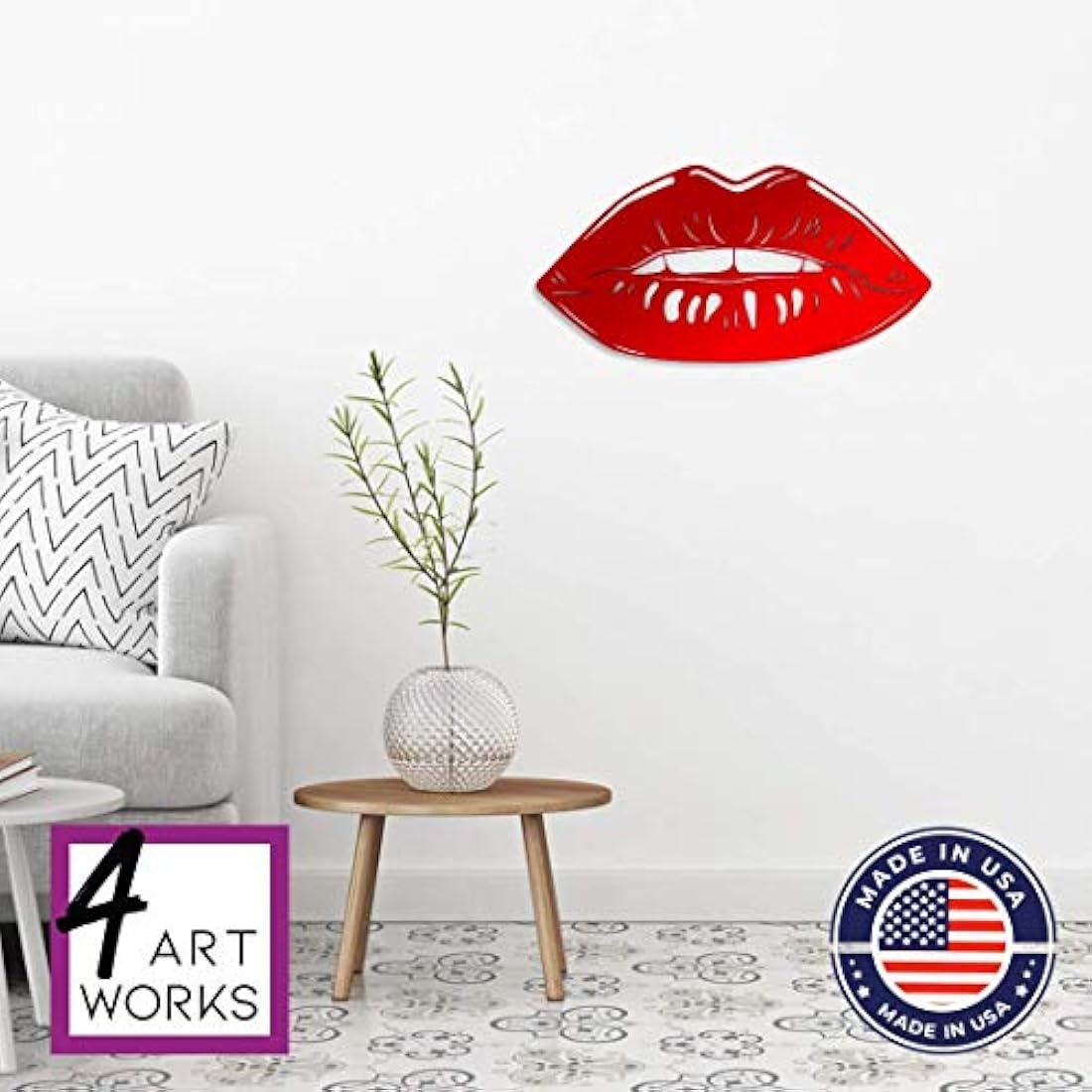 Arte de pared 3D con labios brillantes, listo para colgar.