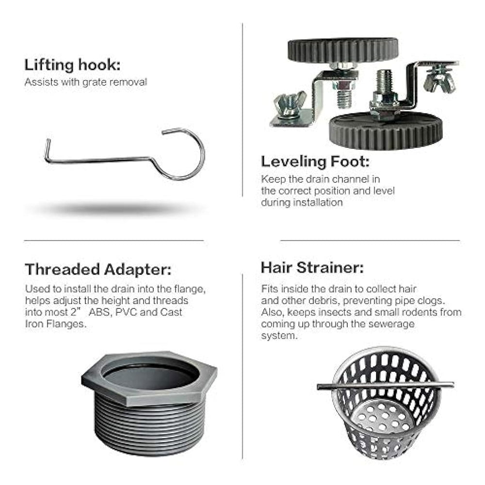 Desagüe ducha lineal rectangular de 24 pulgadas con rejilla