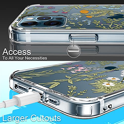 GiiKa Funda para iPhone 12 Pro Max con protector de pantalla, transparente de cuerpo completo a prueba de golpes de protección floral niñas mujeres caso duro con TPU parachoques cubierta teléfono caso para iPhone 12 Pro Max, flores verdes