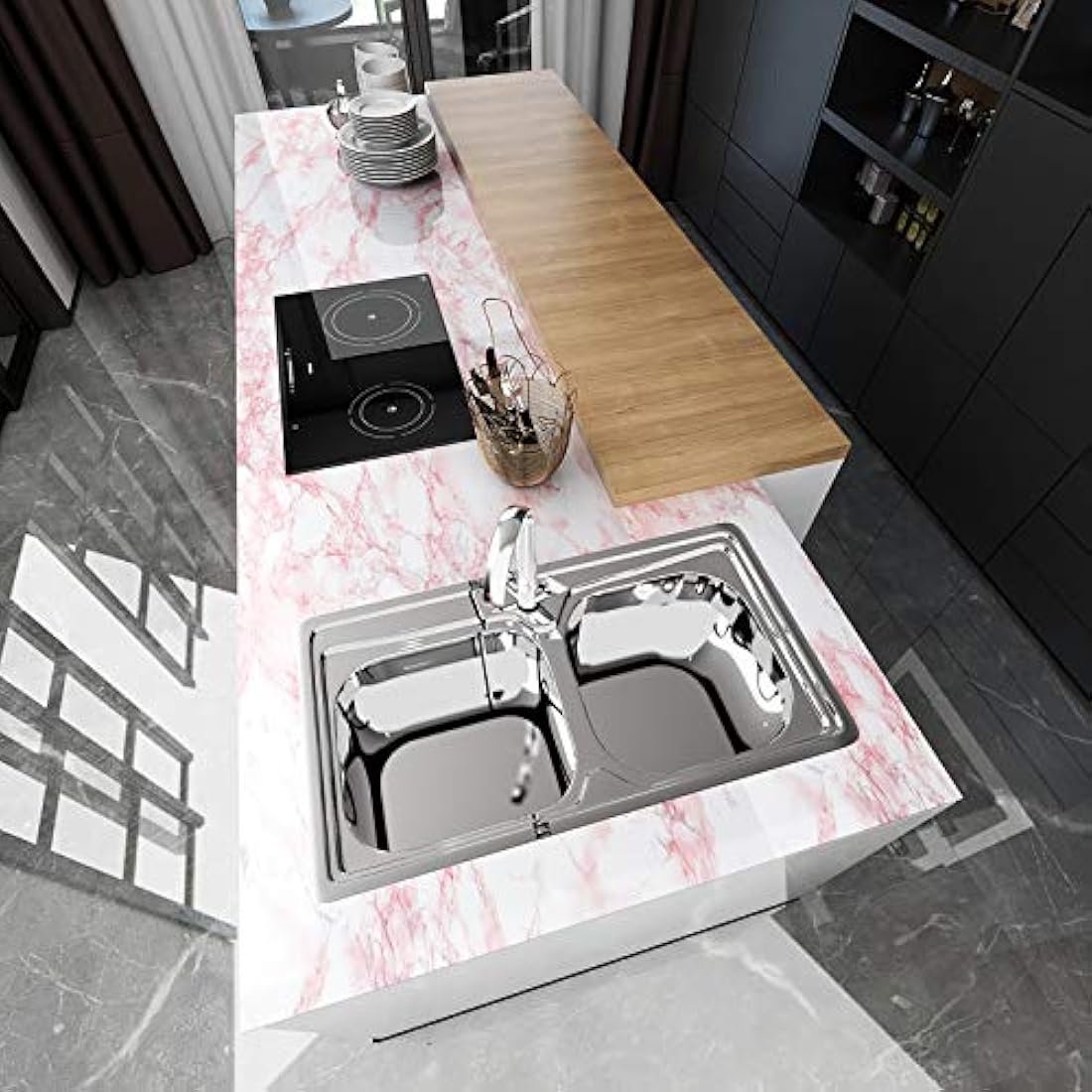 Vinilo autoadhesivo decorativo tipo mármol rosa (15.7x236)