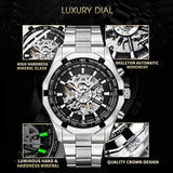 Relojes para hombre, esqueleto mecánico de acero inoxidable