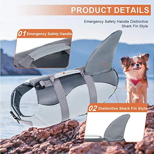 EMUST - Chaleco salvavidas/traje de baño de seguridad con diseño de tiburón, tejido antidesgarro con asa de rescate para perros pequeños, medianos y grandes, para piscina, playa, barcos