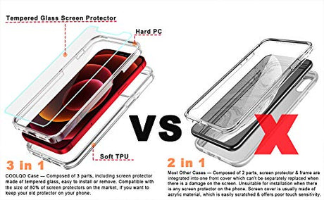 COOLQO - Funda transparente de silicona de cuerpo completo 360º a prueba de golpes, compatible con iPhone 12 / iPhone 12 Pro de 6.1 pulgadas [con 2 protectores de pantalla de vidrio templado]