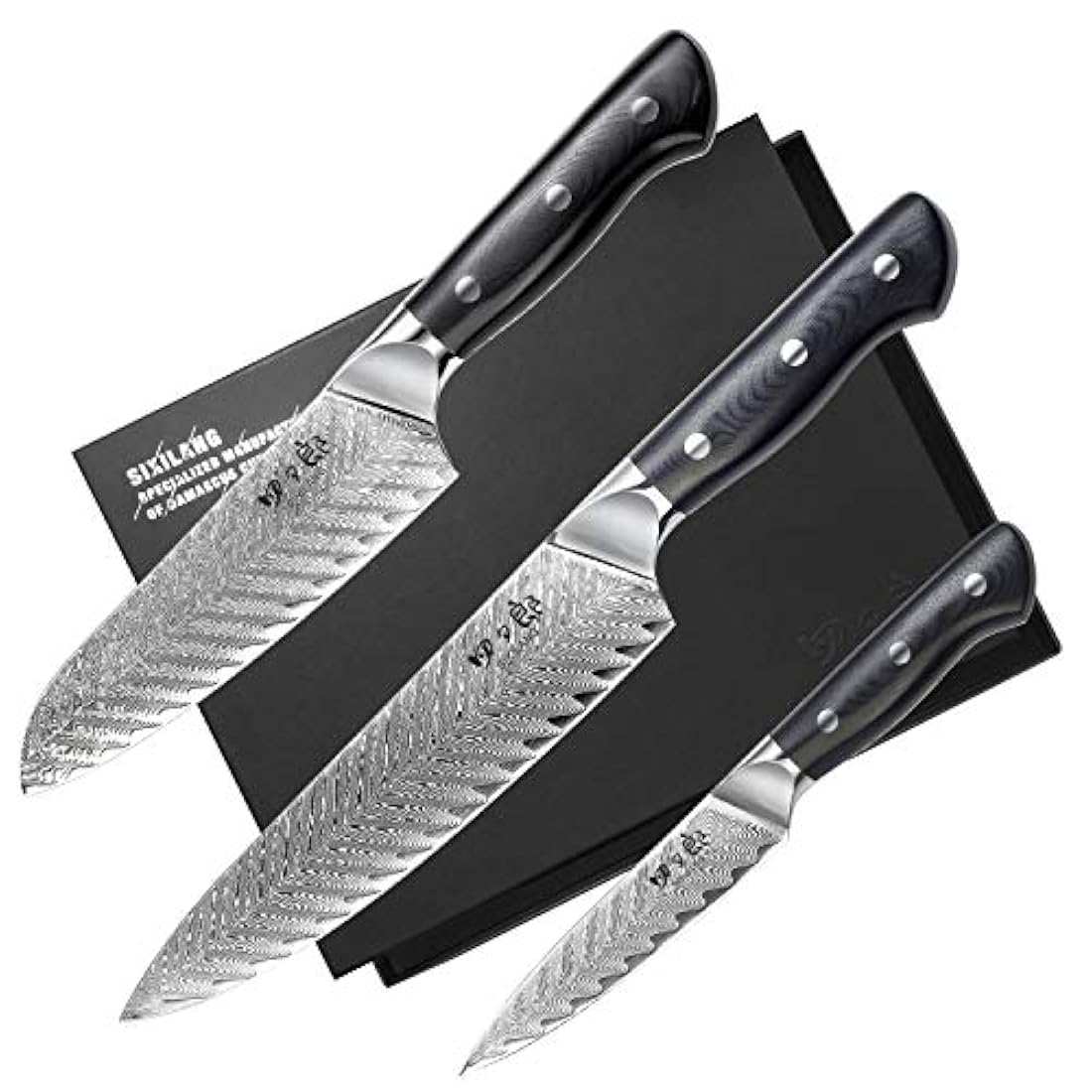 SIXILANG Damasco - Cuchillo de chef, Damasco 3 piezas