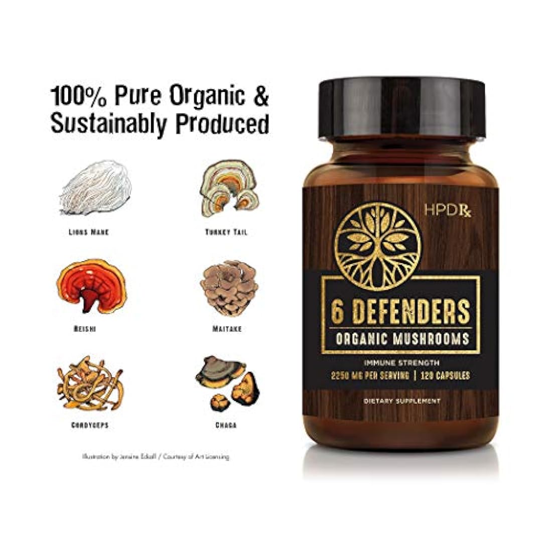 Mezcla de extracto de hongos orgánicos 6 Defenders - 2250 mg