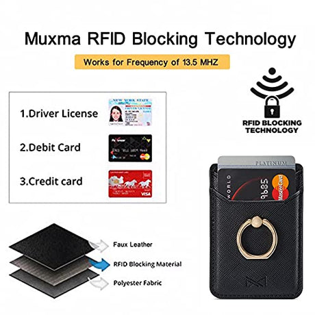Tarjetero RFID para teléfono celular, tarjetero adhesivo de crédito para la parte posterior del teléfono para la mayoría de teléfonos inteligentes (gris)