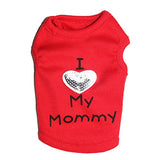 Mascota Camiseta para perro con texto “I Love My Mom/Mommy Dad/Daddy”, lindo chaleco con corazón para perros pequeños o cachorros