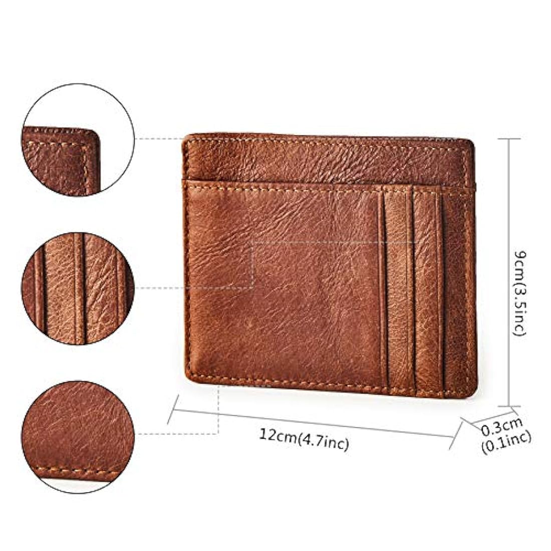 Billetera Tachuelas de latón de cuero fino para hombre