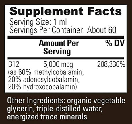 Global Healing Center Tri-Blend B12, 5000 mcg Organic Sublingual Liquid Drops | Metil, Adenosyl, Hydroxo Blend for Energy, Mood, and Heart Health | Suministro de 60 días (2 onzas líquidas)