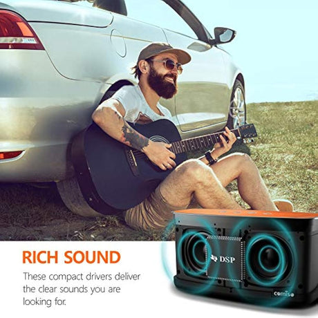 Altavoces Bluetooth COMISO, altavoz inalámbrico de 30 W de madera alta para el hogar y al aire libre, altavoz de subwoofer para sonido estéreo de graves súper bajos, Bluetooth V4.2 de 100 pies y 12H tiempo de reproducción