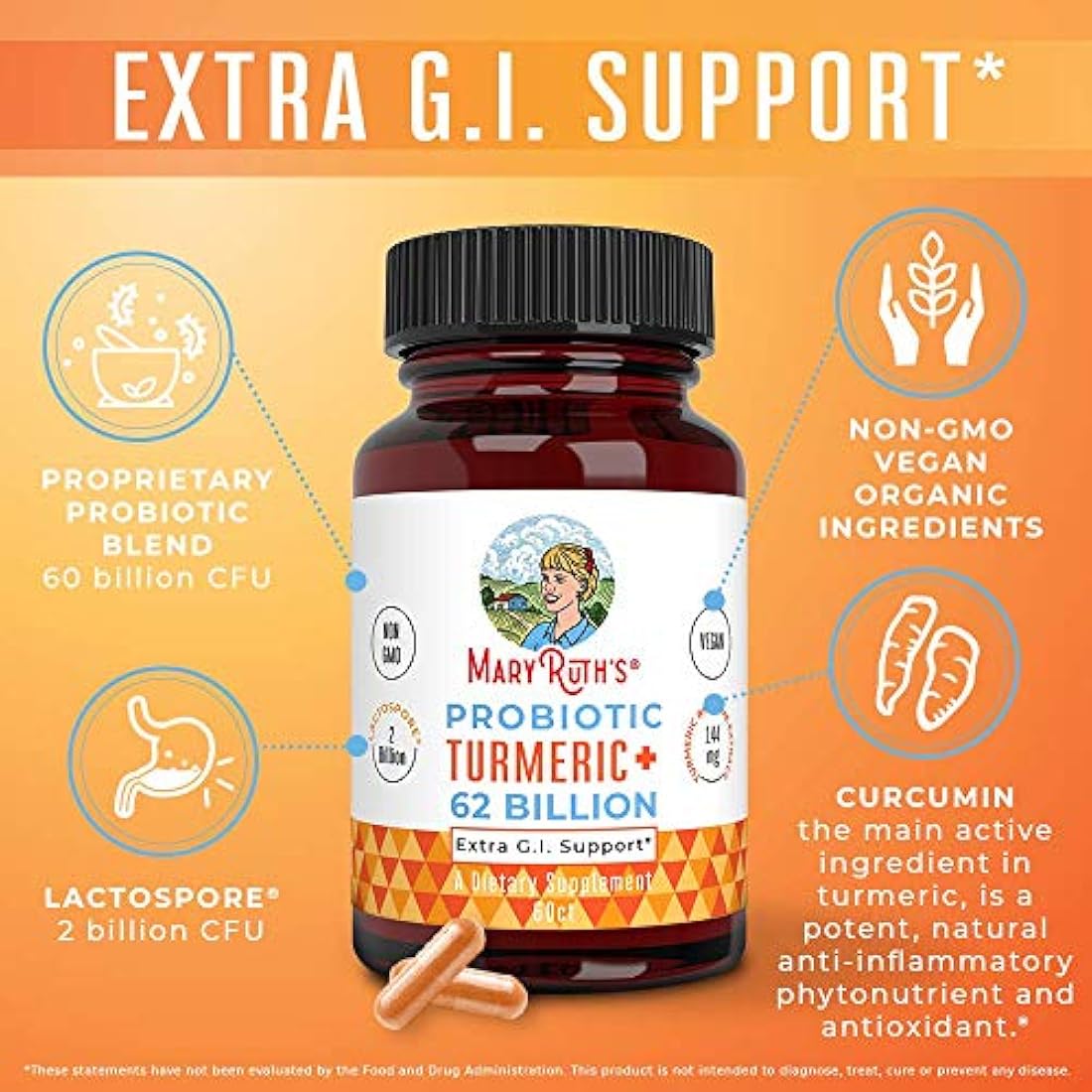 Cúrcuma Probiótica Extra GI Support de MaryRuth's-Complejo