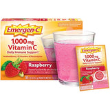 Emergen-C 1000 mg de vitamina C en polvo, con antioxidantes, vitaminas B y electrolitos, suplementos de vitamina C para apoyo inmune, mezcla de bebida libre de cafeína, sabor a frambuesa – Suministro de 60 unidades/2 meses