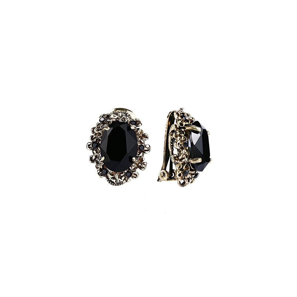 Aretes de clip ovalados estilo victoriano con diseño
