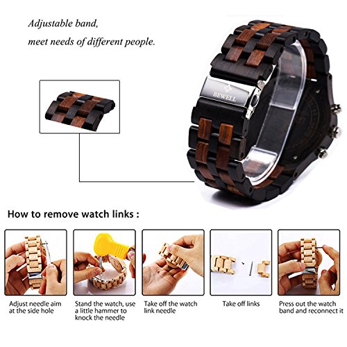 Reloj de madera con fecha de movimiento analógico