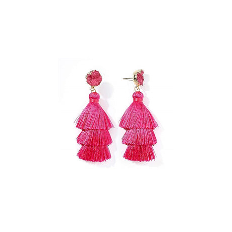 Aretes colgantes de borla coloridos para mujer
