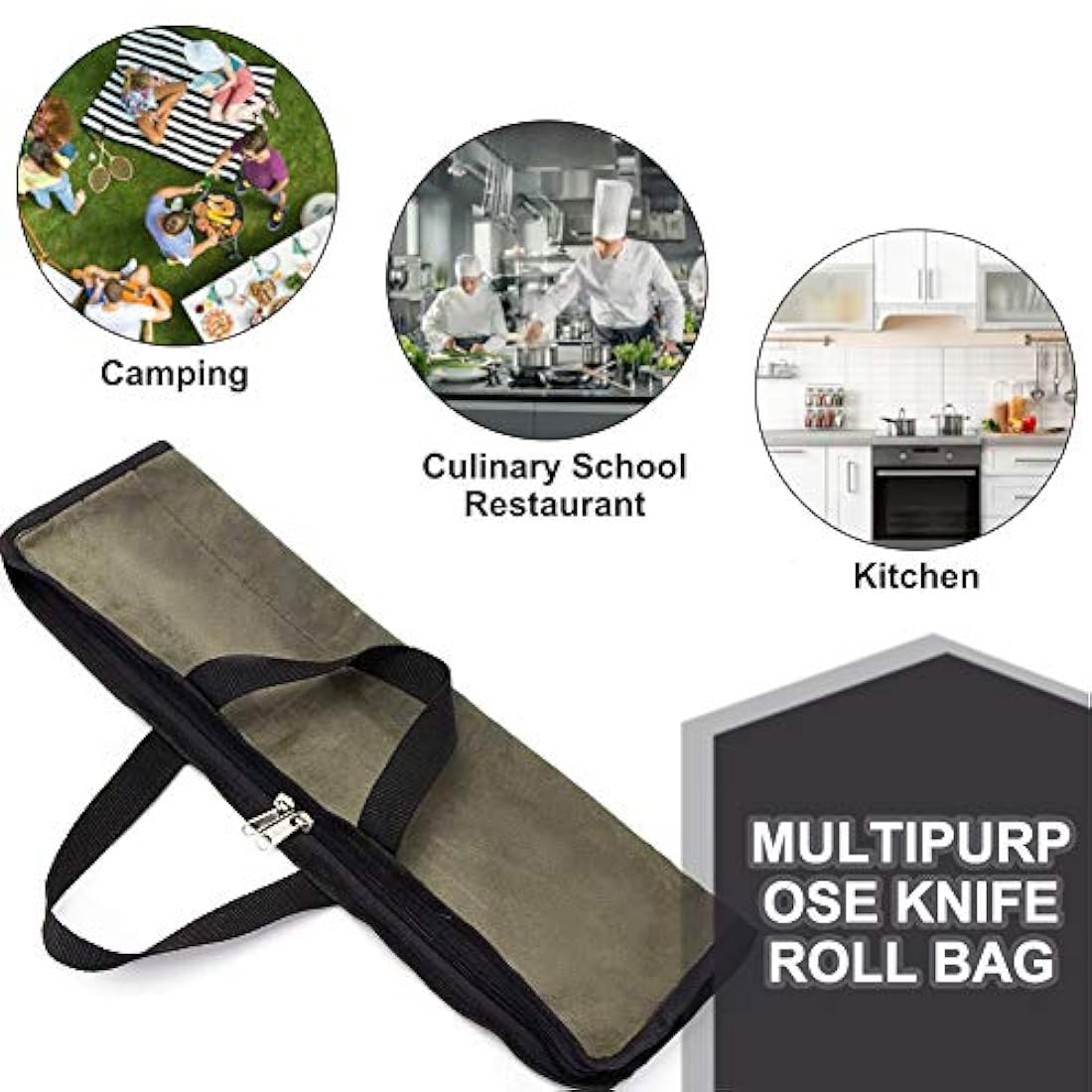 QEES Pro Chef's Knife Roll (4 ranuras), bolsa de lona