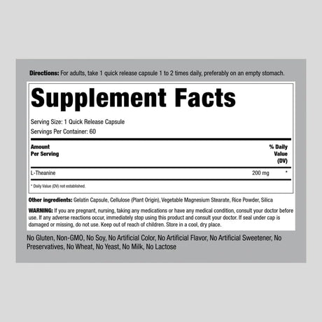 Suplementos Piping Rock L Teanina Cápsula 200 mg 60 unidades