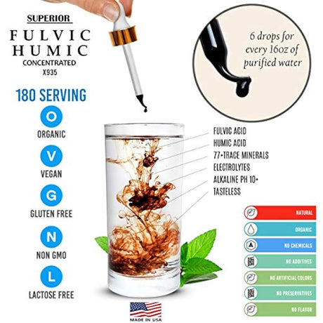 Fulvic Acid and Humic Acid Trace Mineral Drops 6 Month Supply, Electrolyte Energy Boost. Número de años: 6 año(s). Mezcla natural de minerales de traza iónica derivados de plantas orgánicas de ácido fúlvico y húmico similar a Shilajit