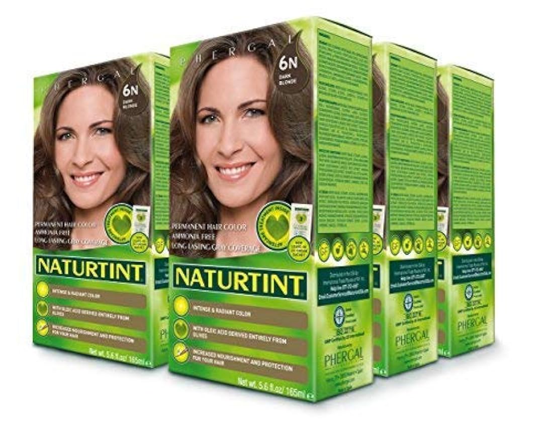 Naturtint Color permanente de cabello 6N rubio oscuro (paquete de 6), libre de amoníaco, vegano, sin crueldad, hasta 100% cobertura gris, resultados de larga duración