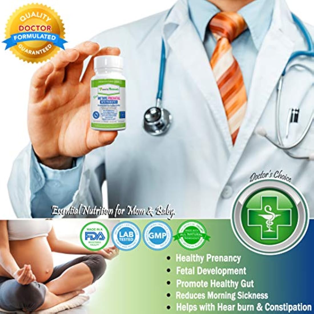 Power By Naturals - Best Methyl Prenatal Vitamins with Probiotics, l-methylfolate, Methylcobalamin (Active B12), Iron, Iodine - All Essential Nutrients for Healthy Mom and Baby -60-Caps-Dr Formulated