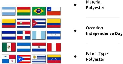 Ant Enterprises. Juego de 20 banderas de poliéster para América Latina de 3 x 5 pulgadas