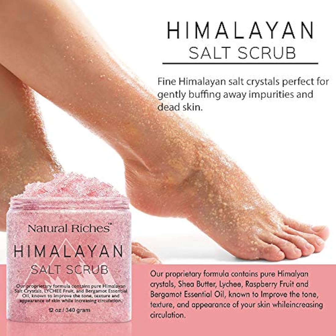 Exfoliante corporal de sal del Himalaya (12 onzas / 340 gm