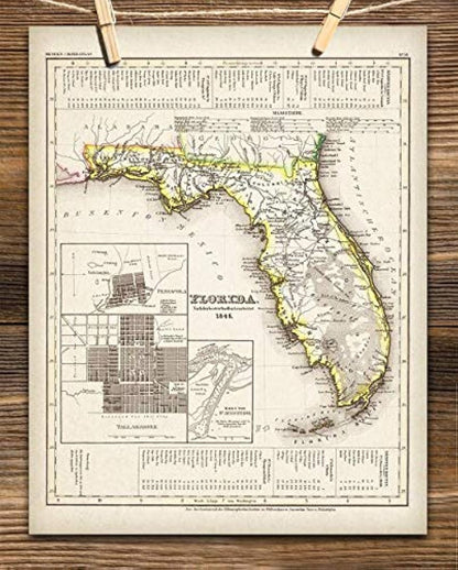 mapa de Florida- 11 x 14 sin marco - gran decoración