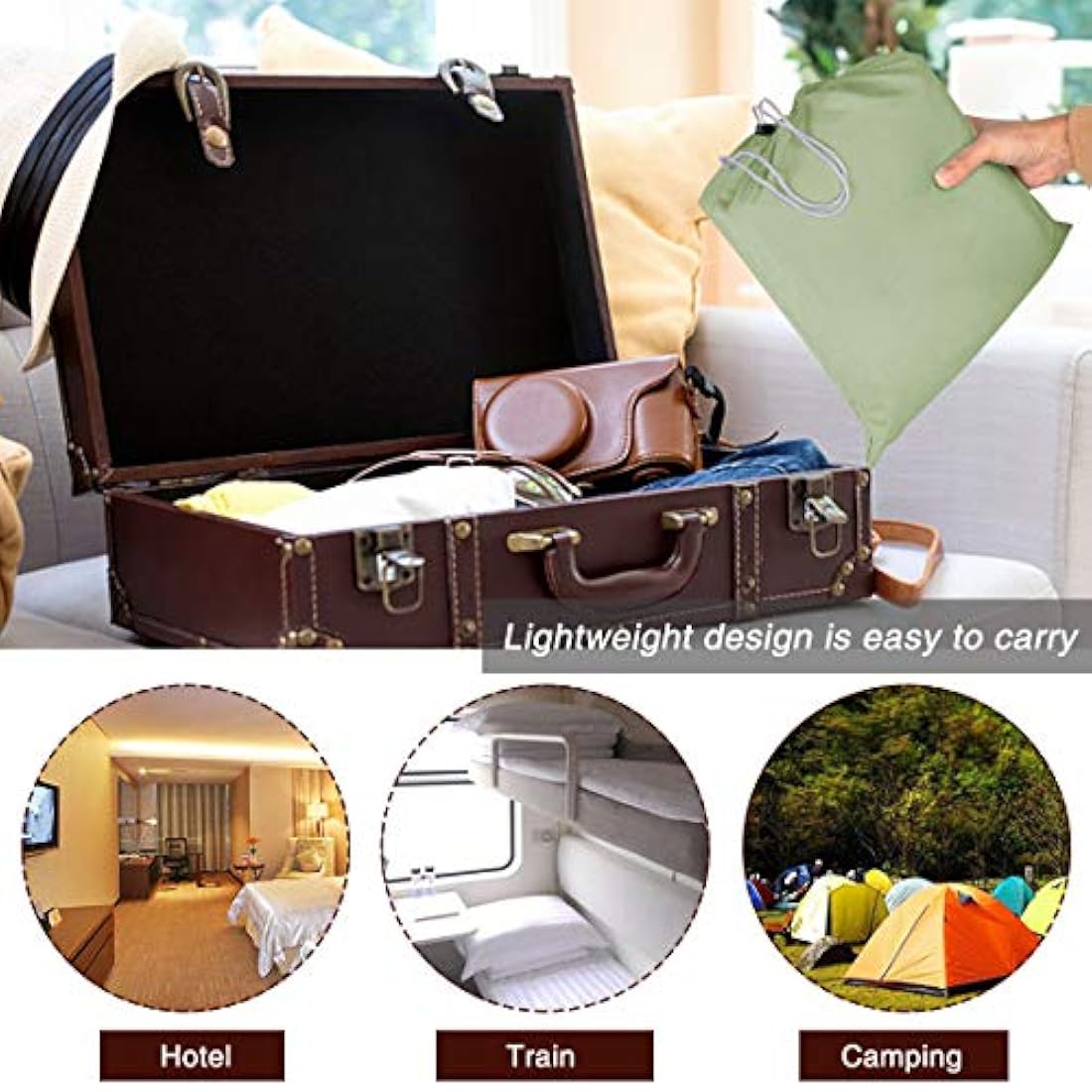 Saco de dormir para viaje, camping, ligero, transpirable
