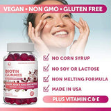 Lunaki Biotin - Gomitas para piel y uñas con vitamina C y E, veganas sin OMG, sin jarabe de maíz, promueve el colágeno natural, la queratina y el crecimiento del cabello, suministro de 30 días