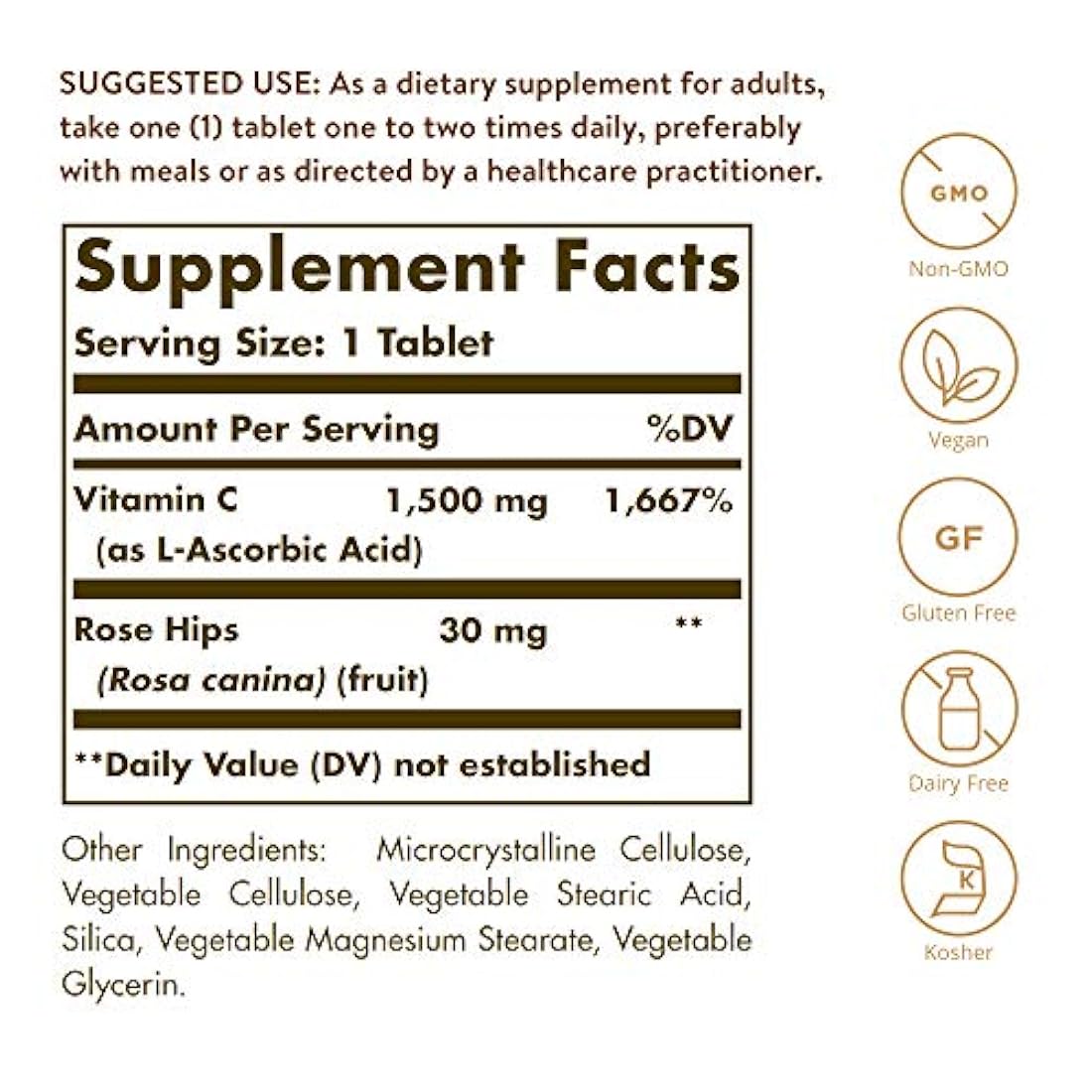 Solgar – Vitamina C con escaramujos, 1500 mg comprimidos – Antioxidante e Inmune Apoyo, E2420, Embalaje estándar., 1