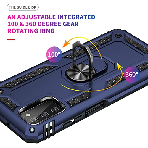 FUNDA para Samsung Galaxy A03S con protector de pantalla HD [grado militar de 16 pies, prueba de caídas] Soporte magnético para anillo de soporte para Samsung Galaxy A03S, azul marino