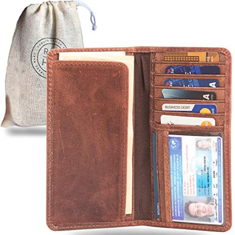 Cartera larga de piel para hombres Funda de libro de cheques